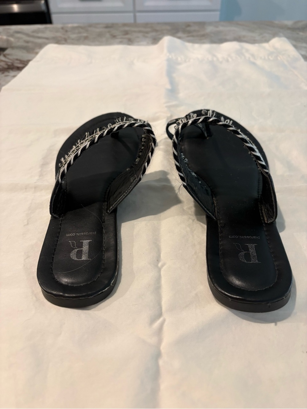 Piarossini Black Embellished Toe-Loop Slide Sandals - Picture 3 of 5